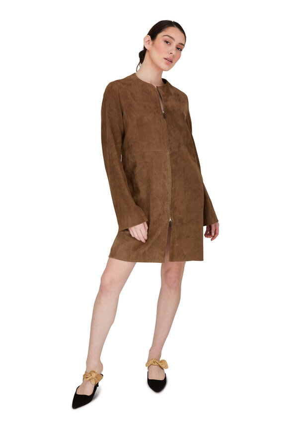 The Row - Anka Dark Taupe Stretch Suede Clean Coat 