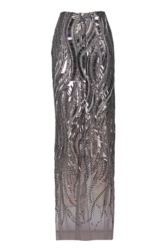 Ralph Lauren Camila Dark Gray Embellished Tulle Column Skirt - view 2