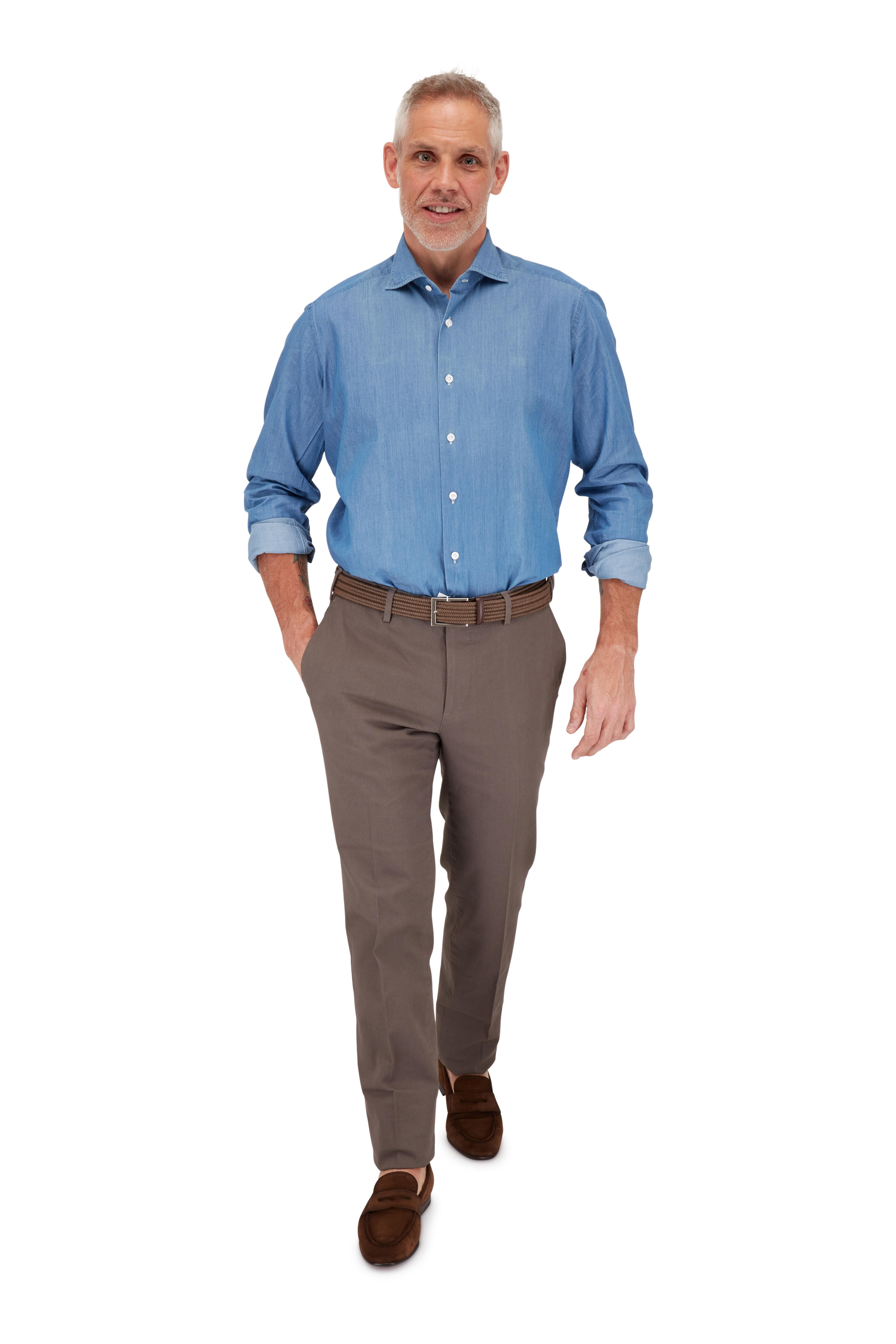 Bagutta - Solid Blue Denim Dress Shirt | Mitchell Stores