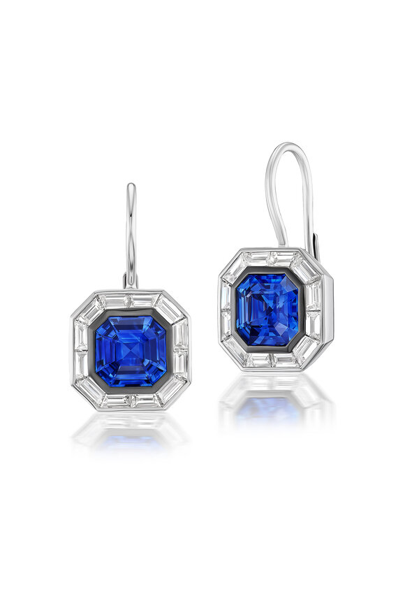 Nam Cho 18k White Gold Blue Sapphire Diamond Drop Earring - view 1