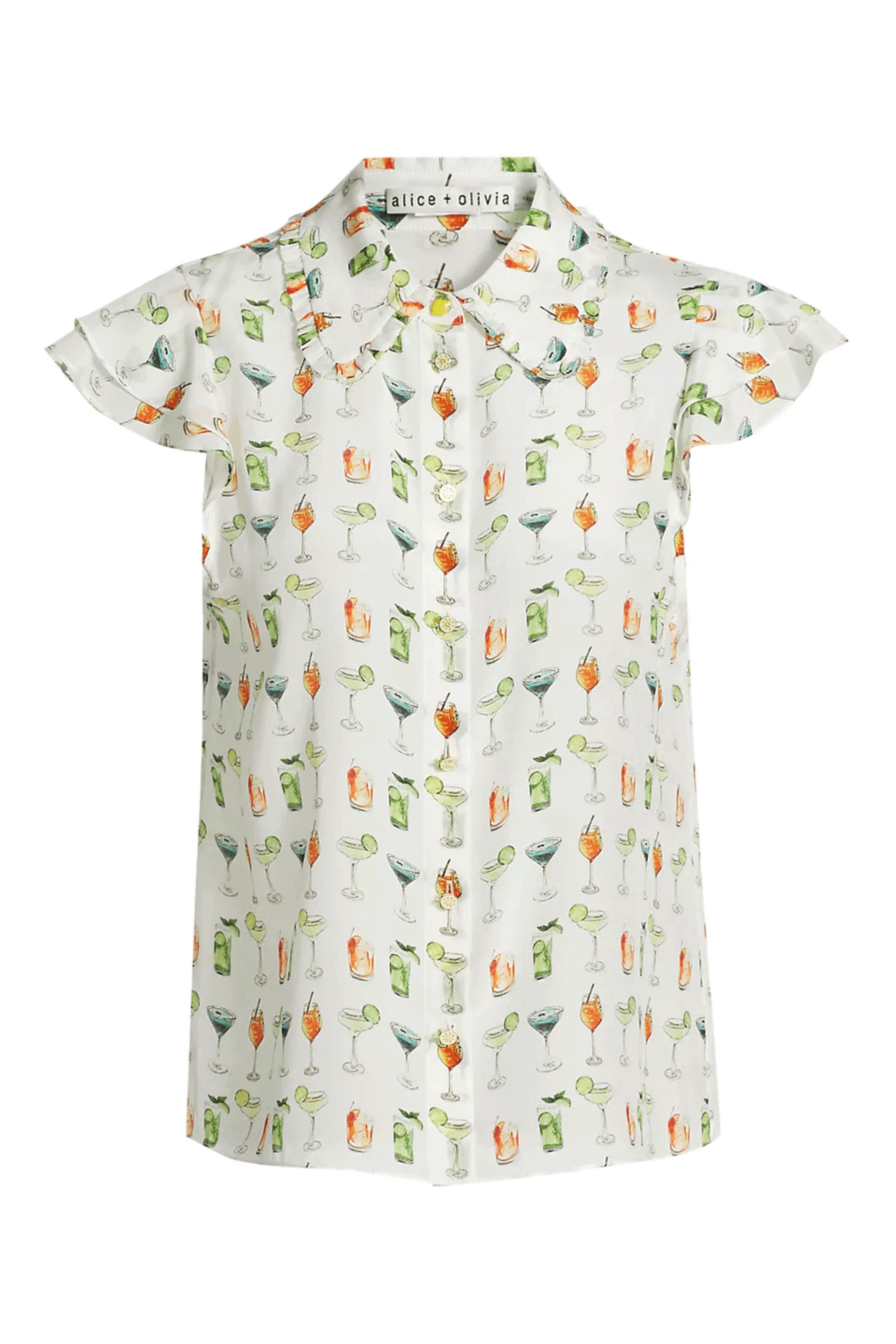 Alice & Olivia - Off White Martel Flutter Sleeve Blouse