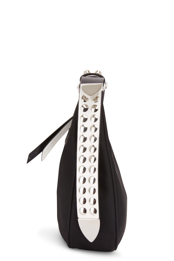 Prada - Black Tessuto & White Leather Studded Shoulder Bag