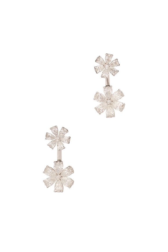 ZYDO 18k White Gold Diamond Up & Down Floral Earrings
