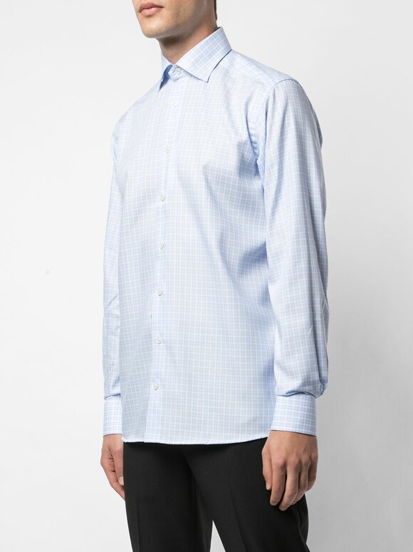 Eton - Light Blue Plaid Contemporary Fit Sport Shirt