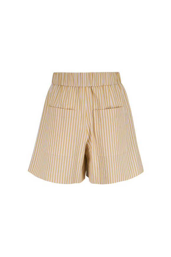 Brunello Cucinelli Yellow & White Stripe Seersucker Shorts - view 2