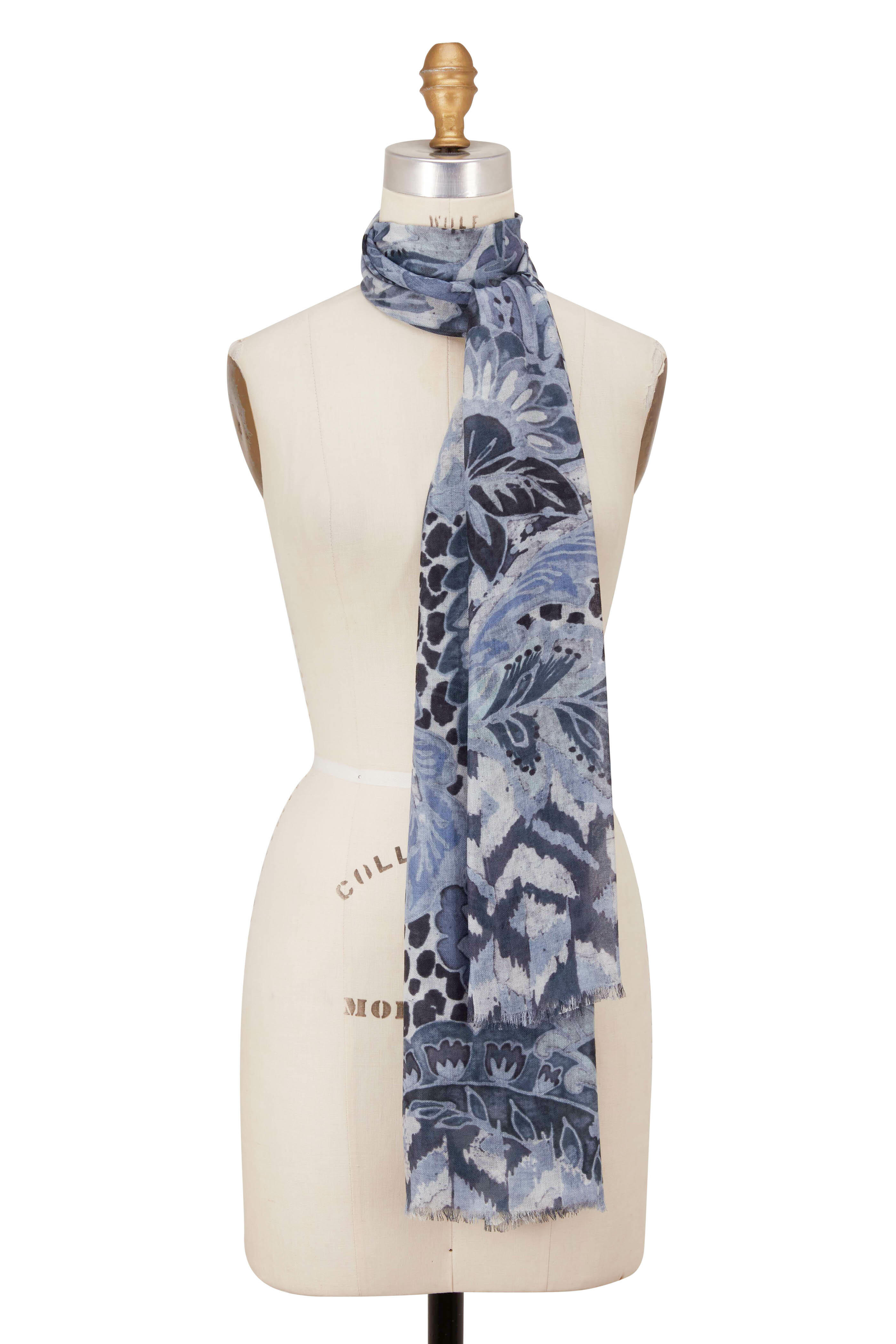 Kinross Navy Paisley Print Scarf Mitchell Stores