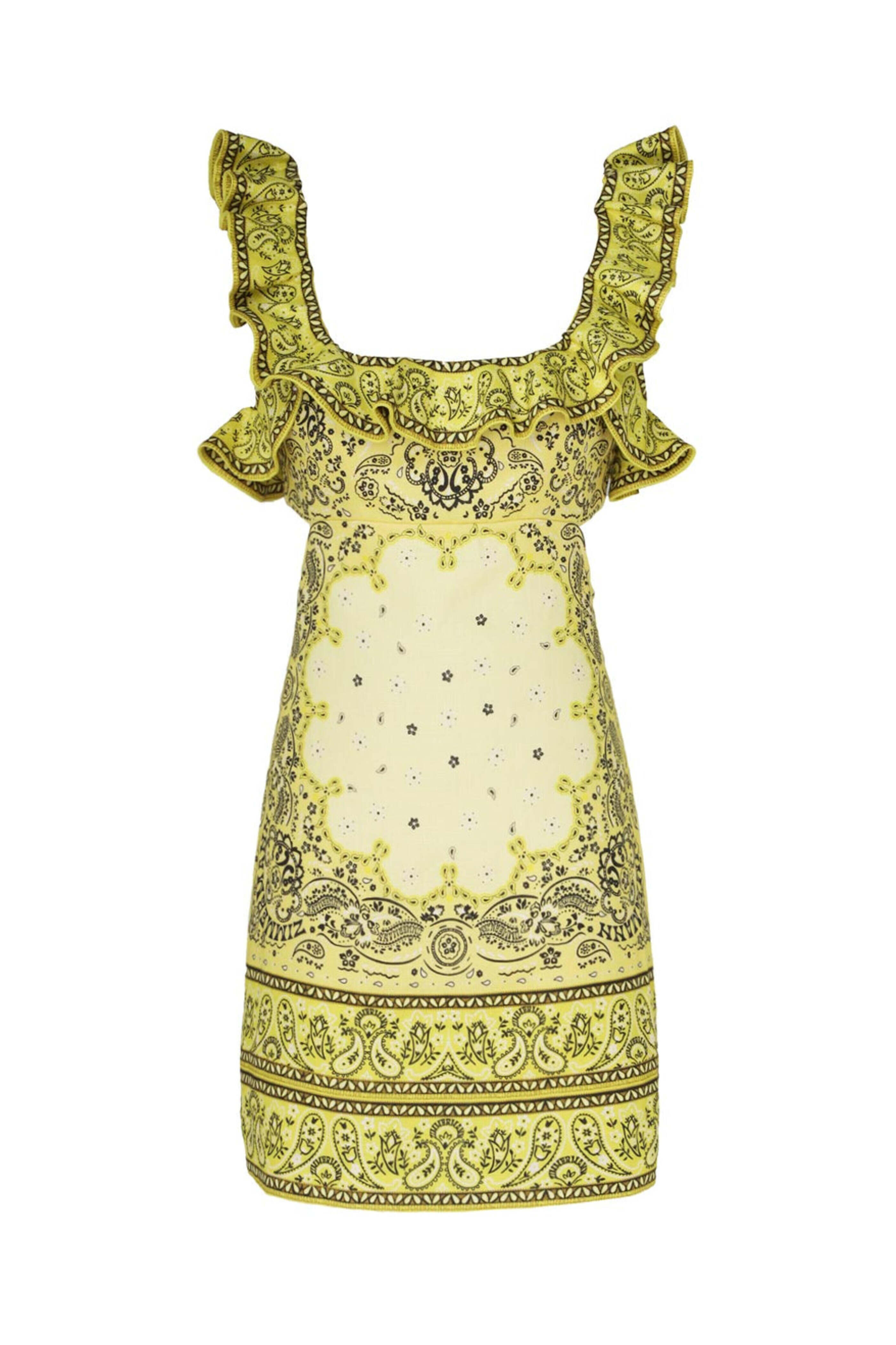 ruffle hem dress mini Cream Floral Lace Puff Sleeve Ruffle Hem Mini Dress