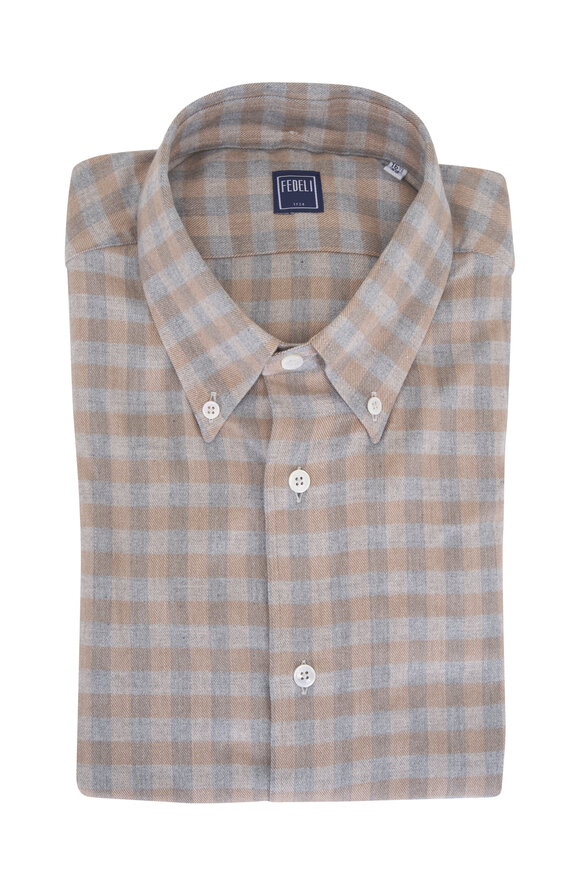 Fedeli Tan & Gray Check Sport Shirt