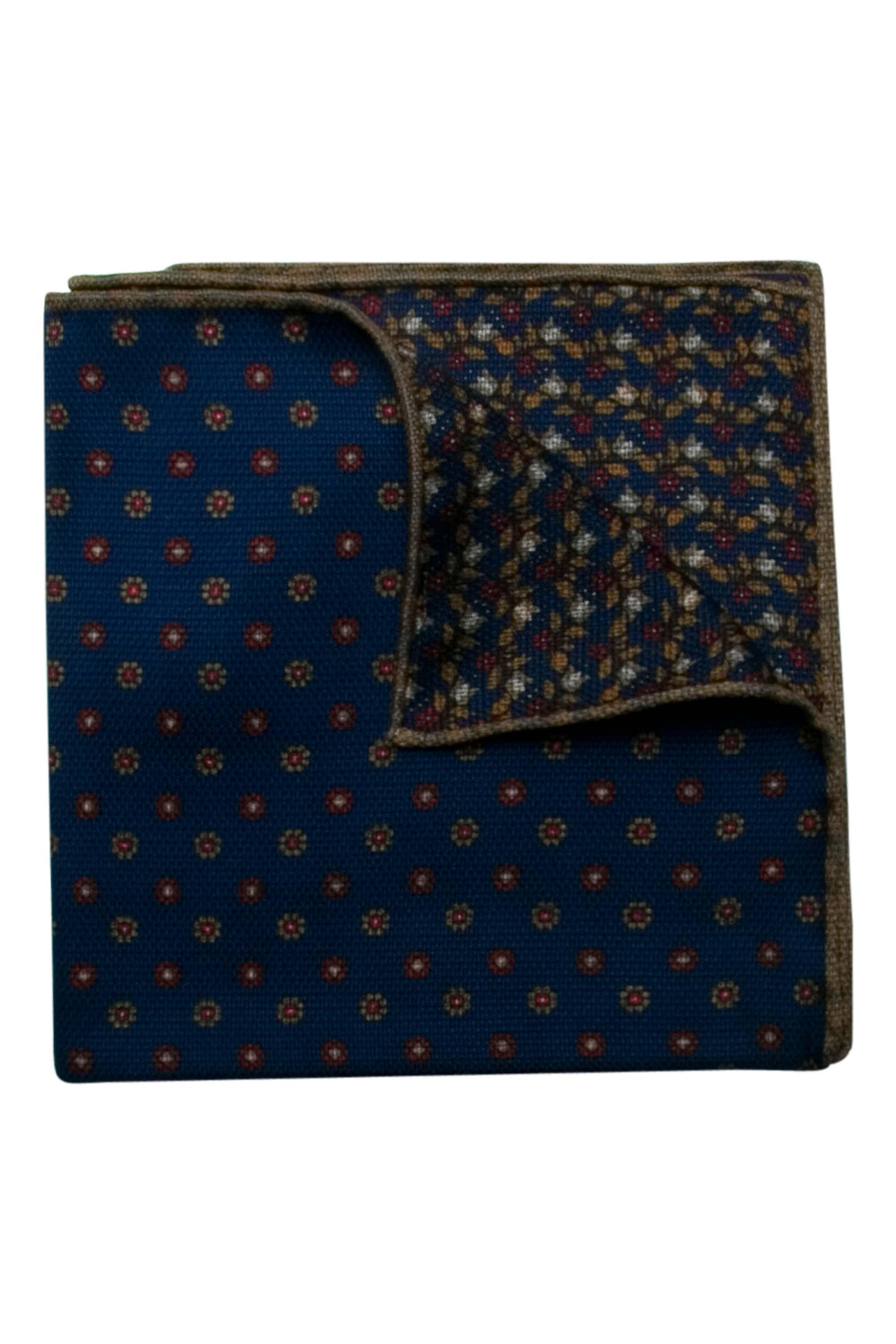 Geoff Nicholson - Navy Beige and Red Silk Garza Neat Pocket Square