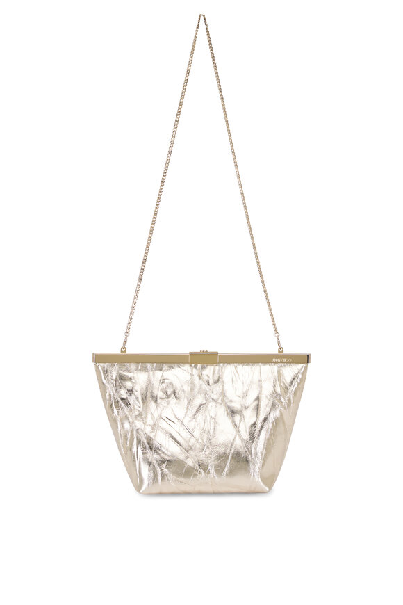 Jimmy Choo Light Platinum Metallic Leather Chain Clutch