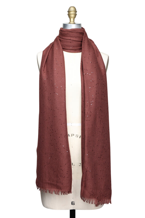 Brunello Cucinelli Cashmere & Silk Bordeaux Paillette Scarf - view 1