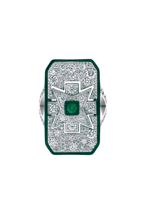 Mariani 18k White Gold Maltese Emerald & Diamond Ring