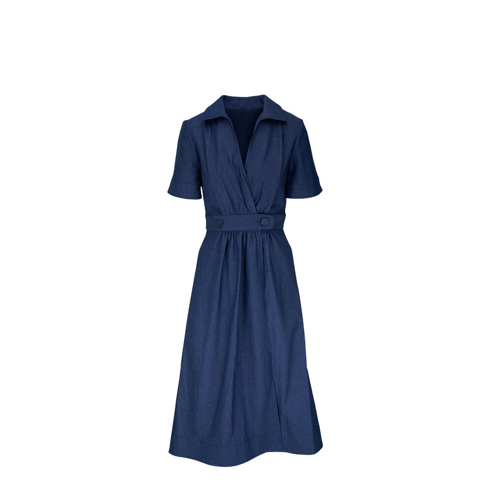 Carolina Herrera - Dark Navy Collared Cross Front Midi Shirt Dress