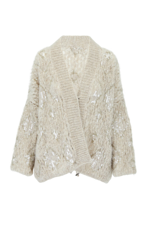 Brunello Cucinelli - Beige Opera Sequin Knit Cardigan 