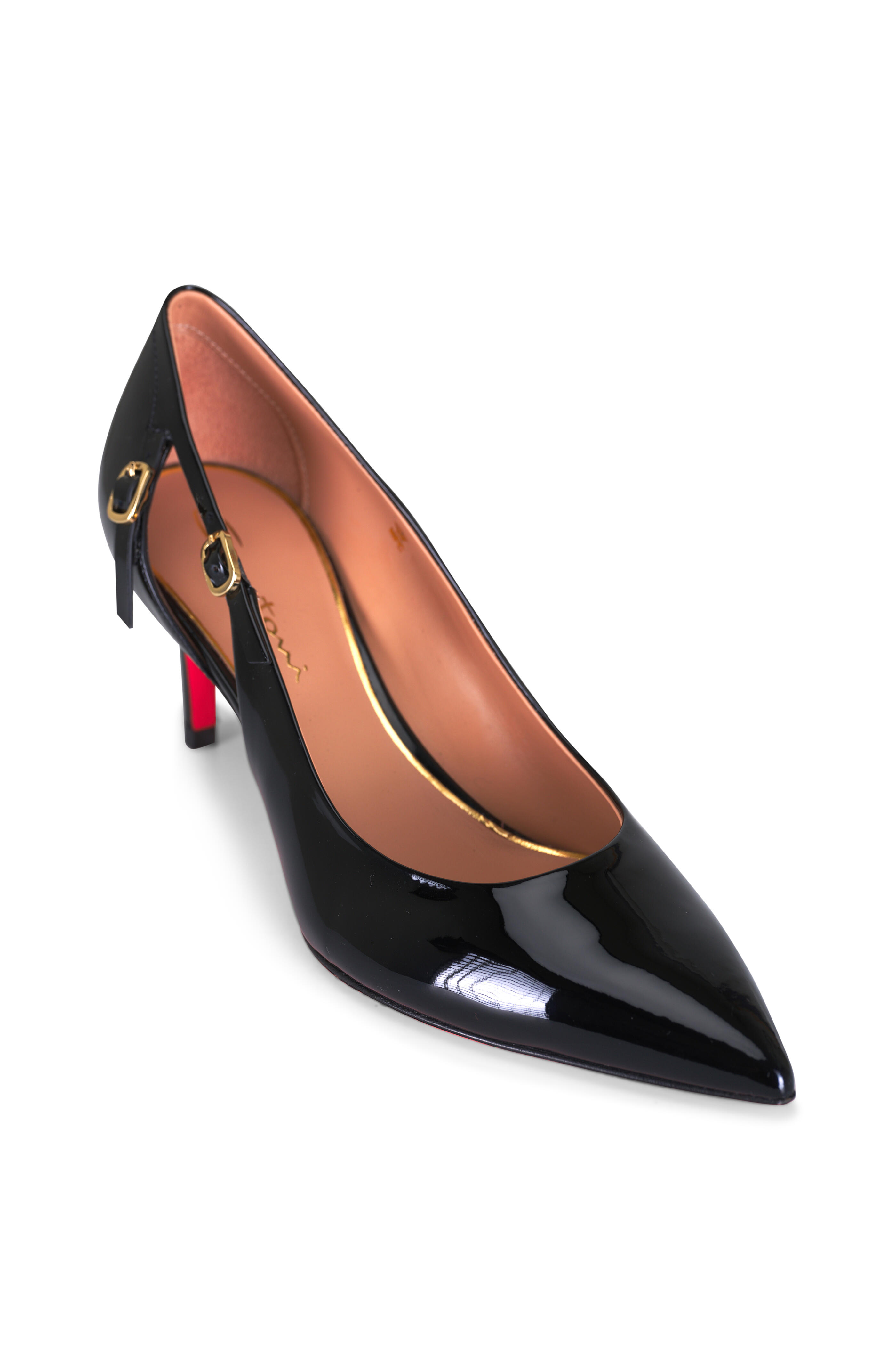 Santoni - Audrey Black Patent Double Buckle Pump, 65mm - view 1