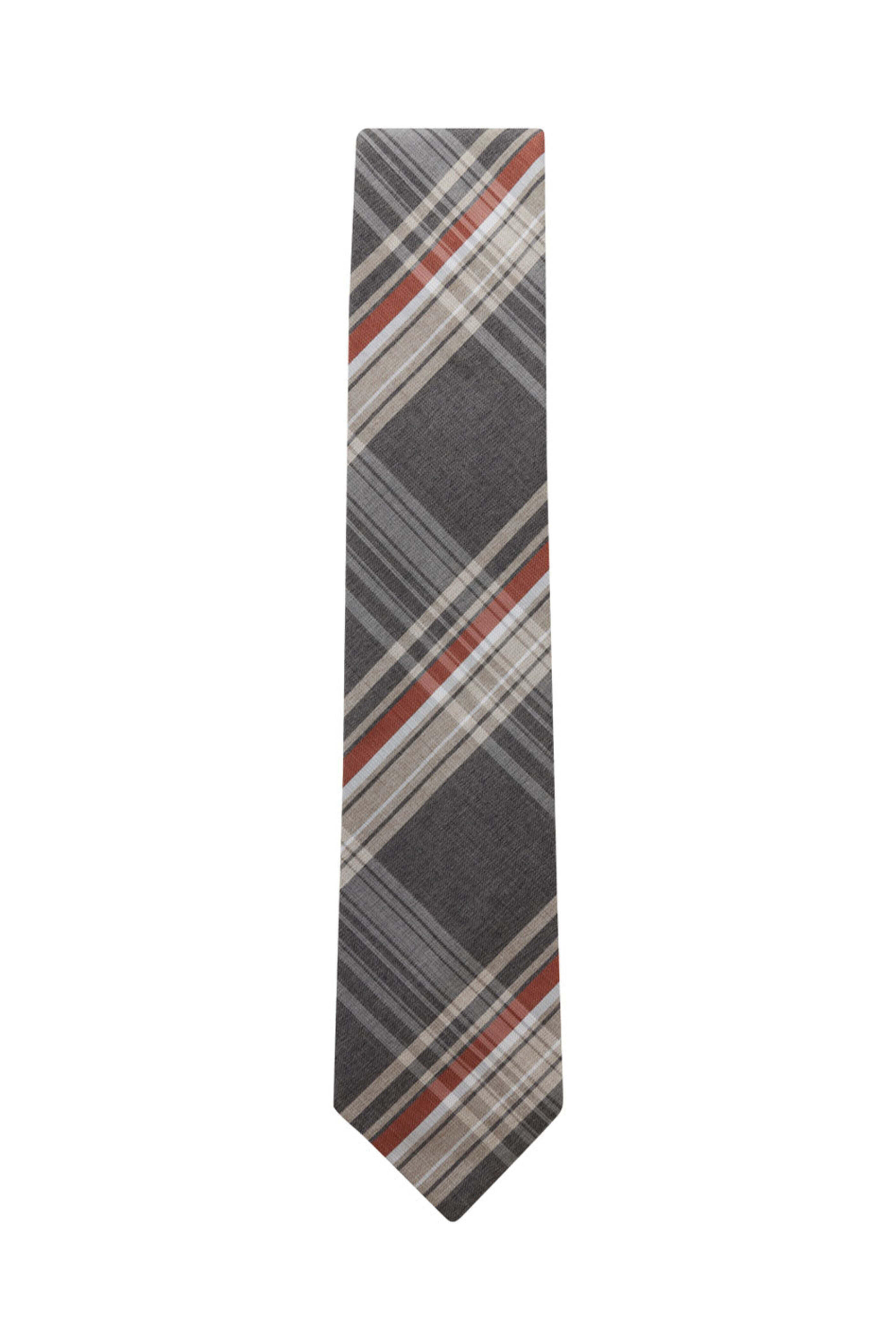 Geoff Nicholson - Grey and Rust Plaid Silk Tie