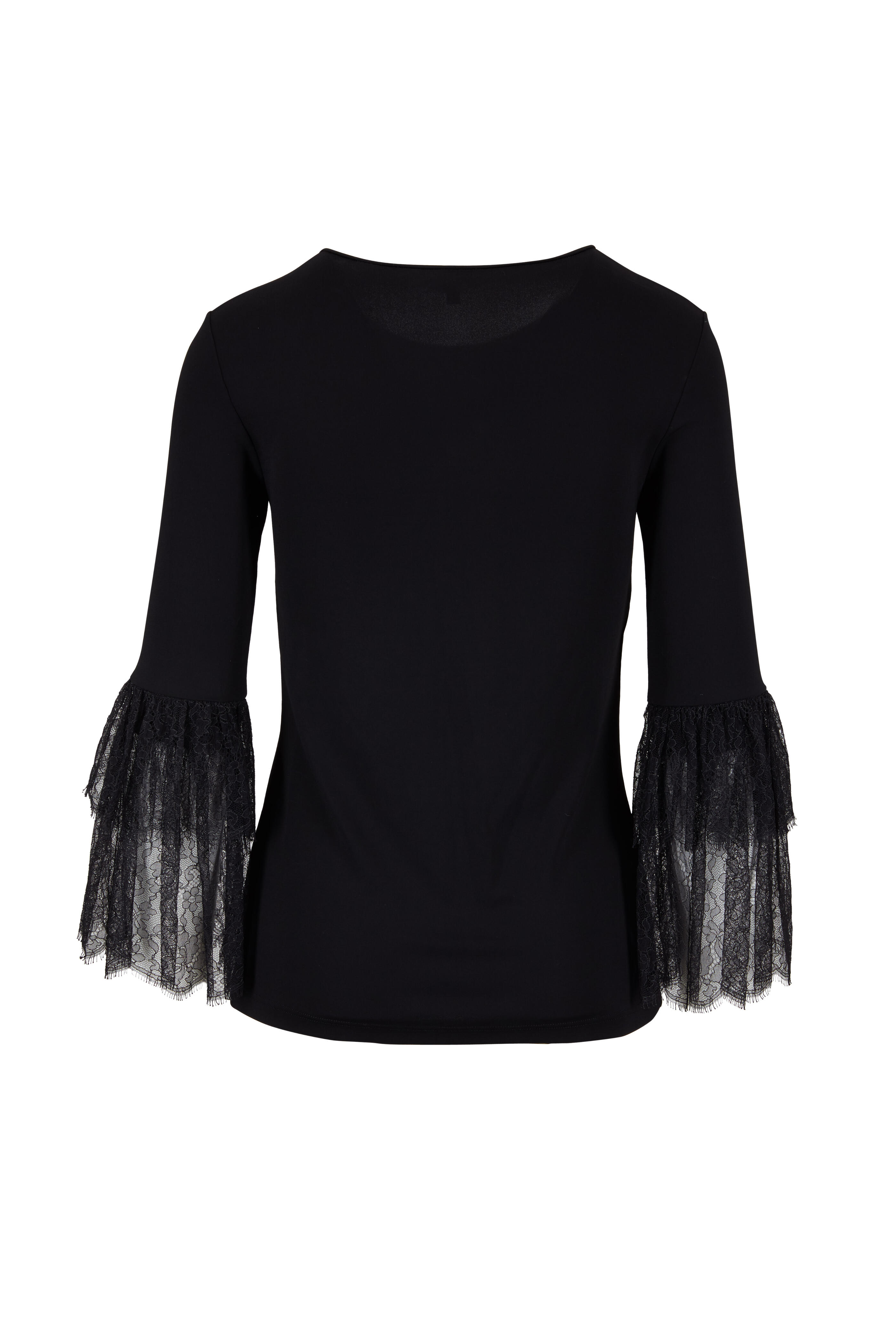 Michael Kors Collection - Black Lace Trim Bell Sleeve Top