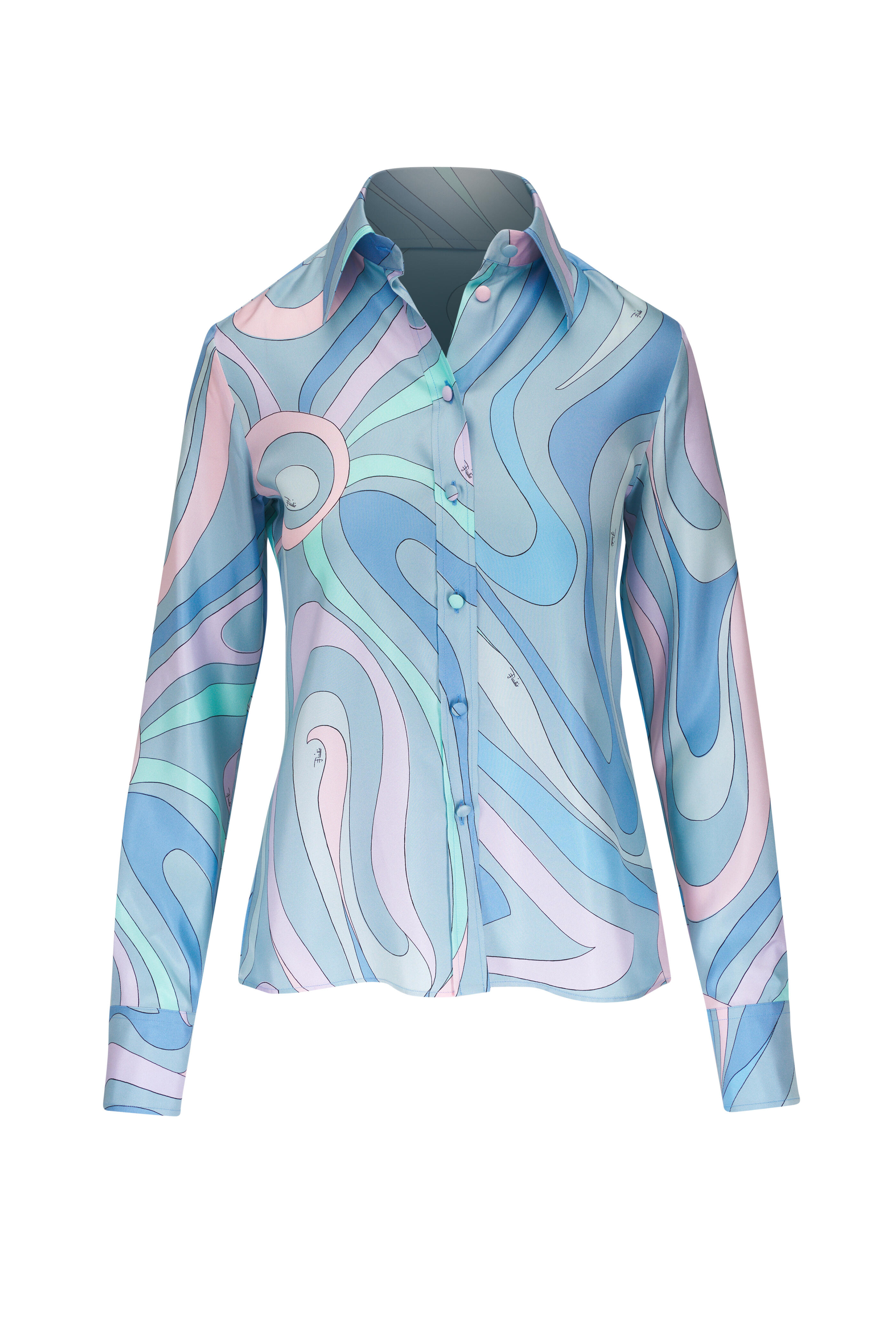 Pucci - Light Blue Silk Twill Collared Blouse | Mitchell Stores