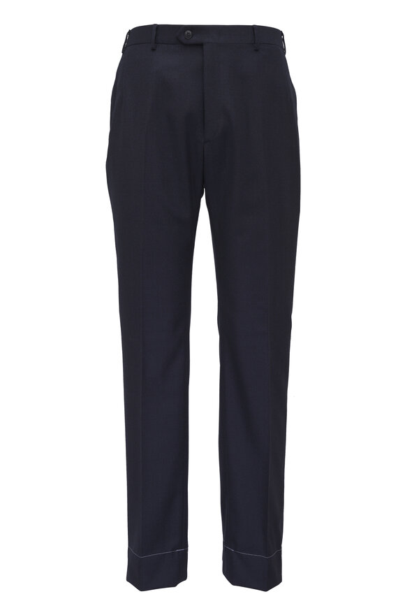 Brioni Navy Solid Wood Dress Pant