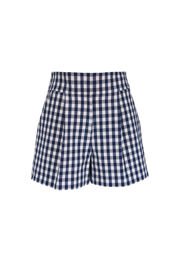 Veronica Beard Haina Navy & Dove White Gingham Seersucker Shorts - view 1