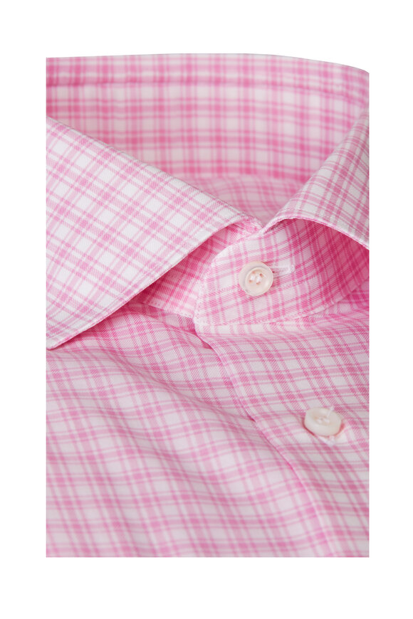 mens pink plaid dress shirt Thomas Pink Button Down Pink Plaid Long Sleeve Dress Suit Shirt Mens Size 18