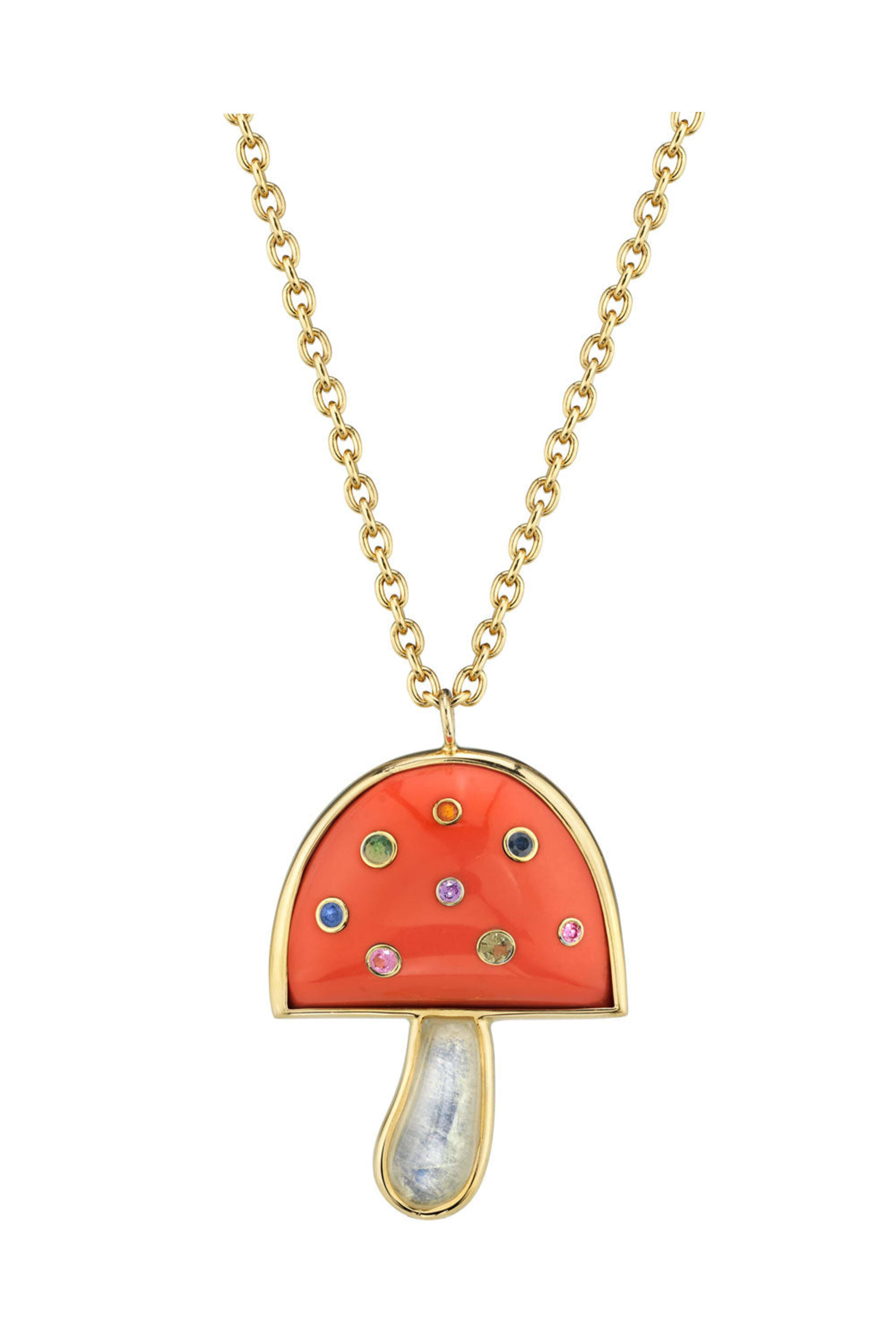 Brent Neale - Coral and Sapphire Magic Mushroom Pendant Necklace
