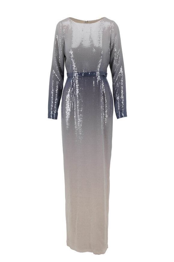 Pamella Roland - Gunmetal Long Sleeve Ombré Gown