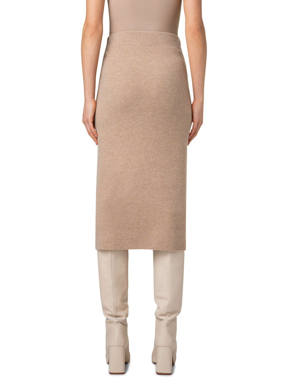 Akris Punto - Caramel Wool & Cashmere Ribbed Knit Midi Skirt