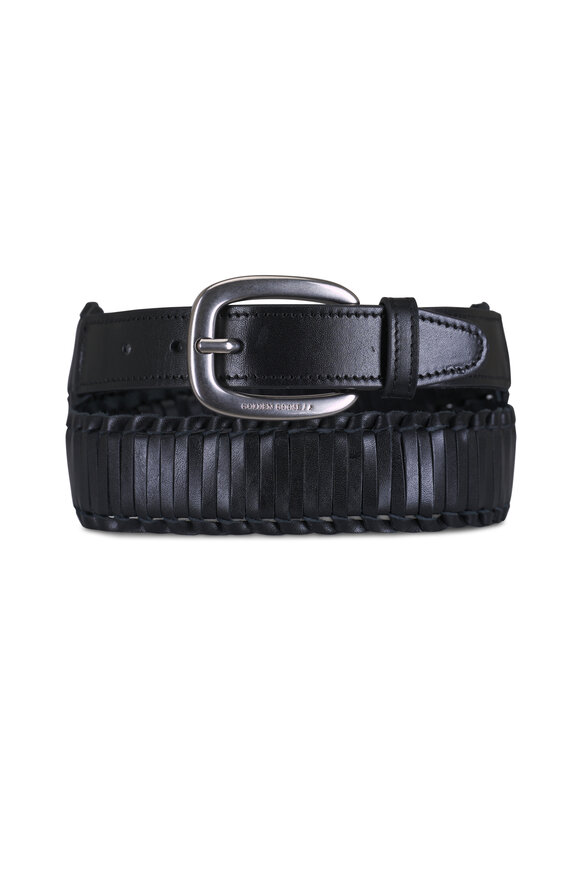 Prada - Black Leather Logo Triangle Belt | Mitchell Stores