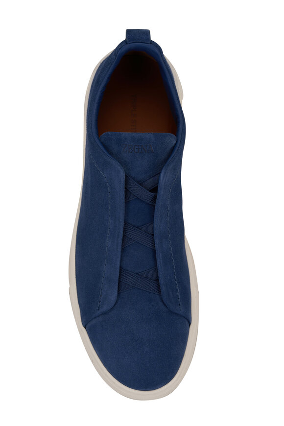 Zegna - Triple Stitch Royal Blue Suede Low Top Sneaker