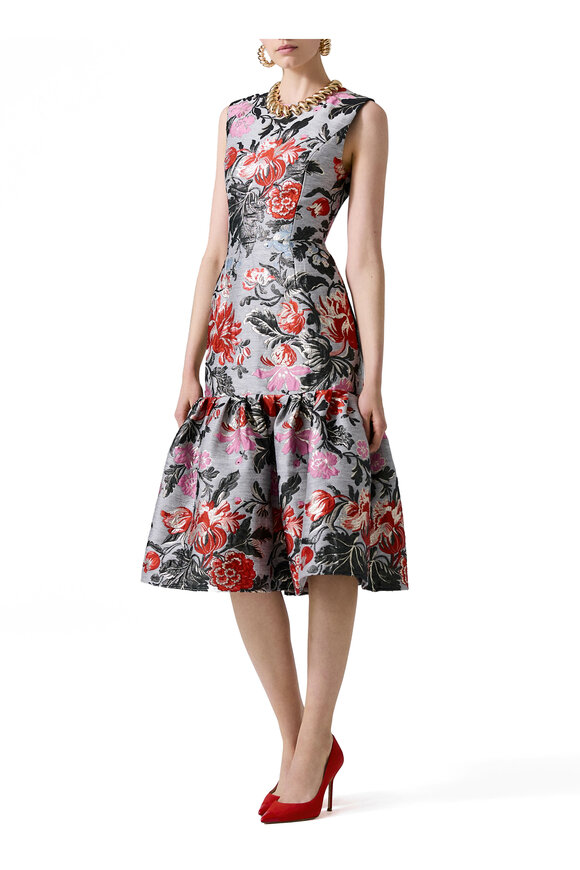 Carolina Herrera - Metallic Floral Flounce Midi Dress