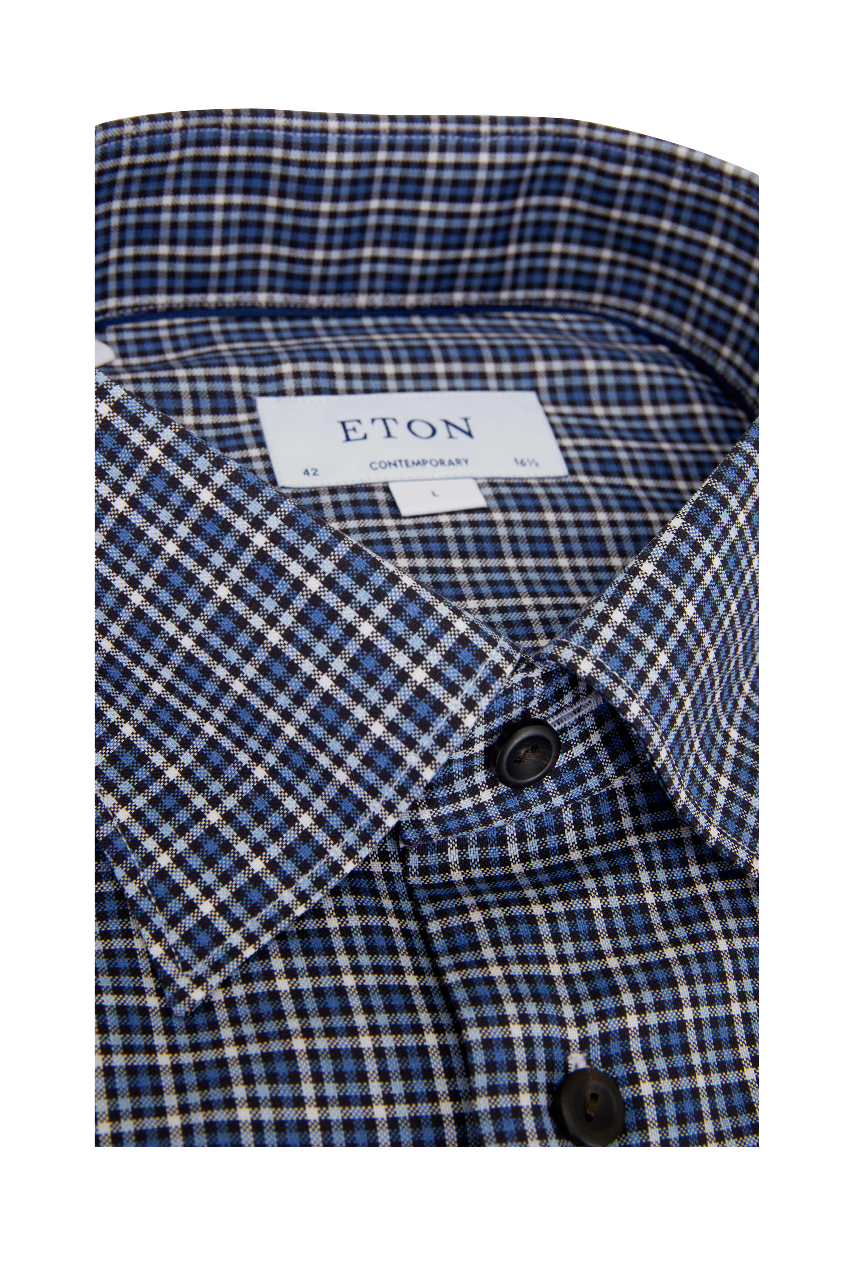 Eton - Blue Plaid Oxford Dress Shirt