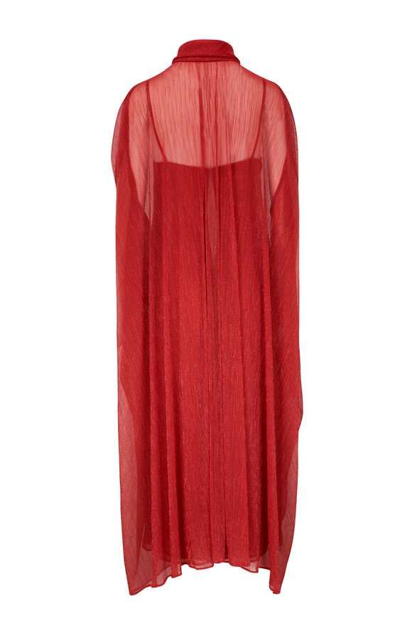Talbot Runhof - Coral Red Metallic Voile Midi Kaftan Dress