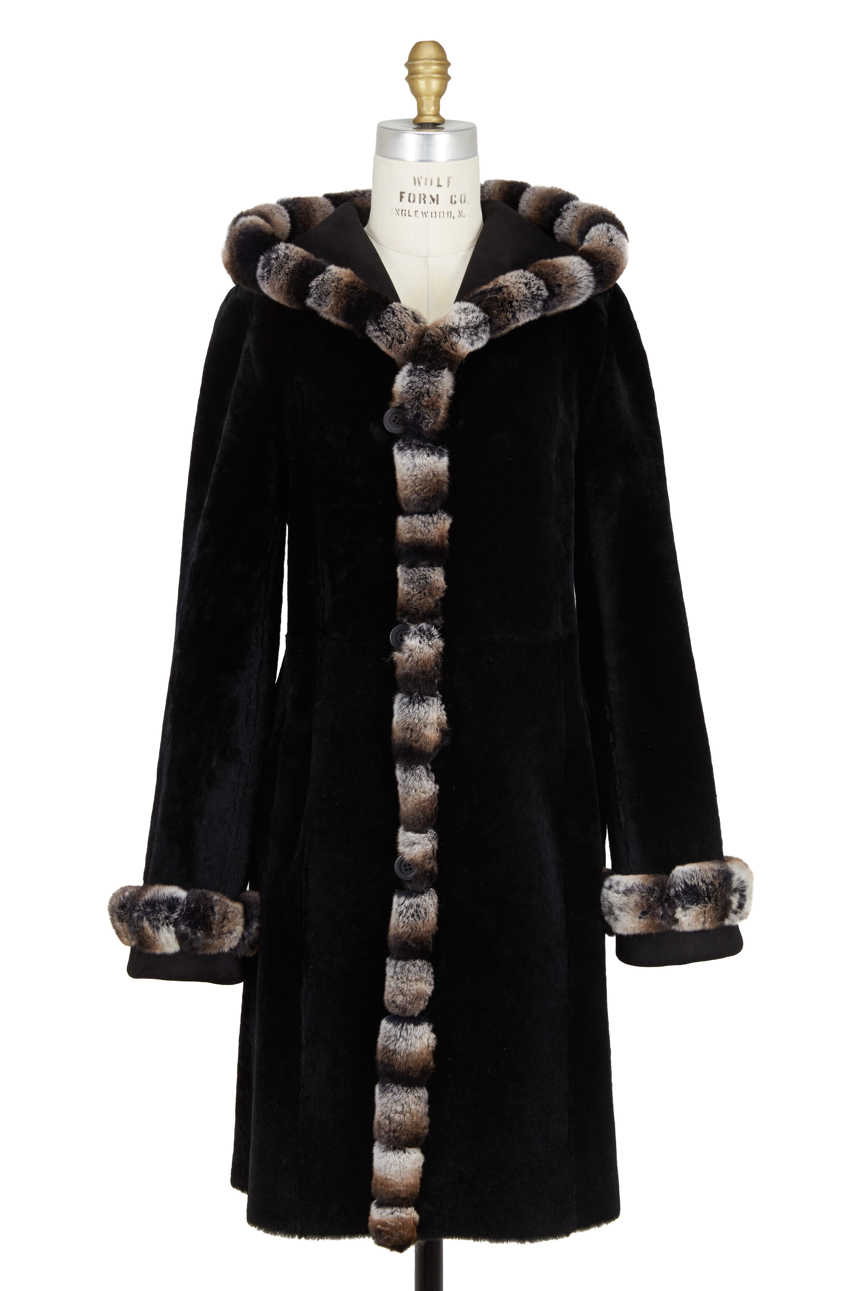 Viktoria Stass - Black Shearling & Fur Trim Hooded Coat