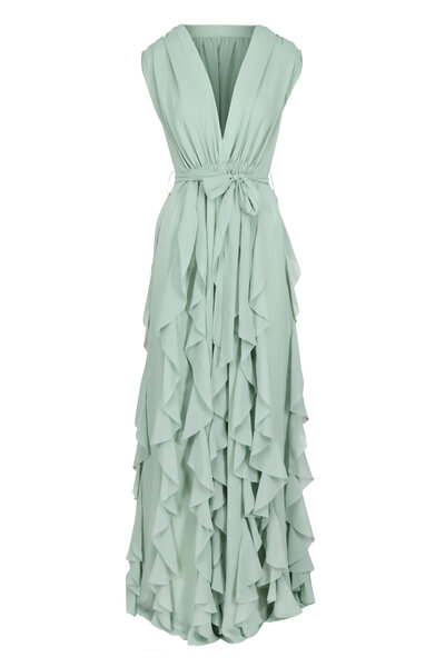chinese dress ladies Floral Print Organza Cloque Draped Midi Dress main image 1