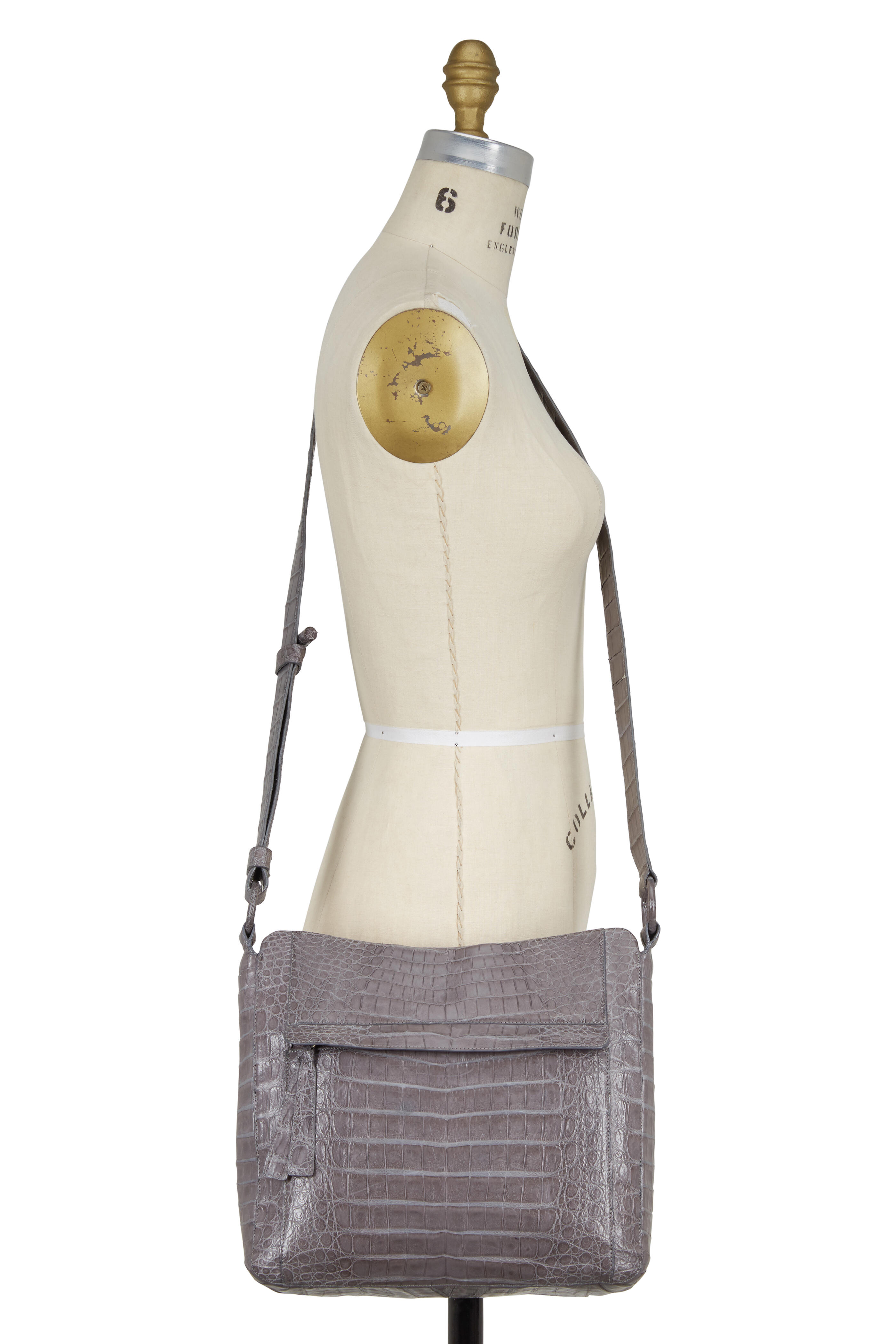 Nancy Gonzalez - Light Gray Crocodile Convertible Hobo Bag