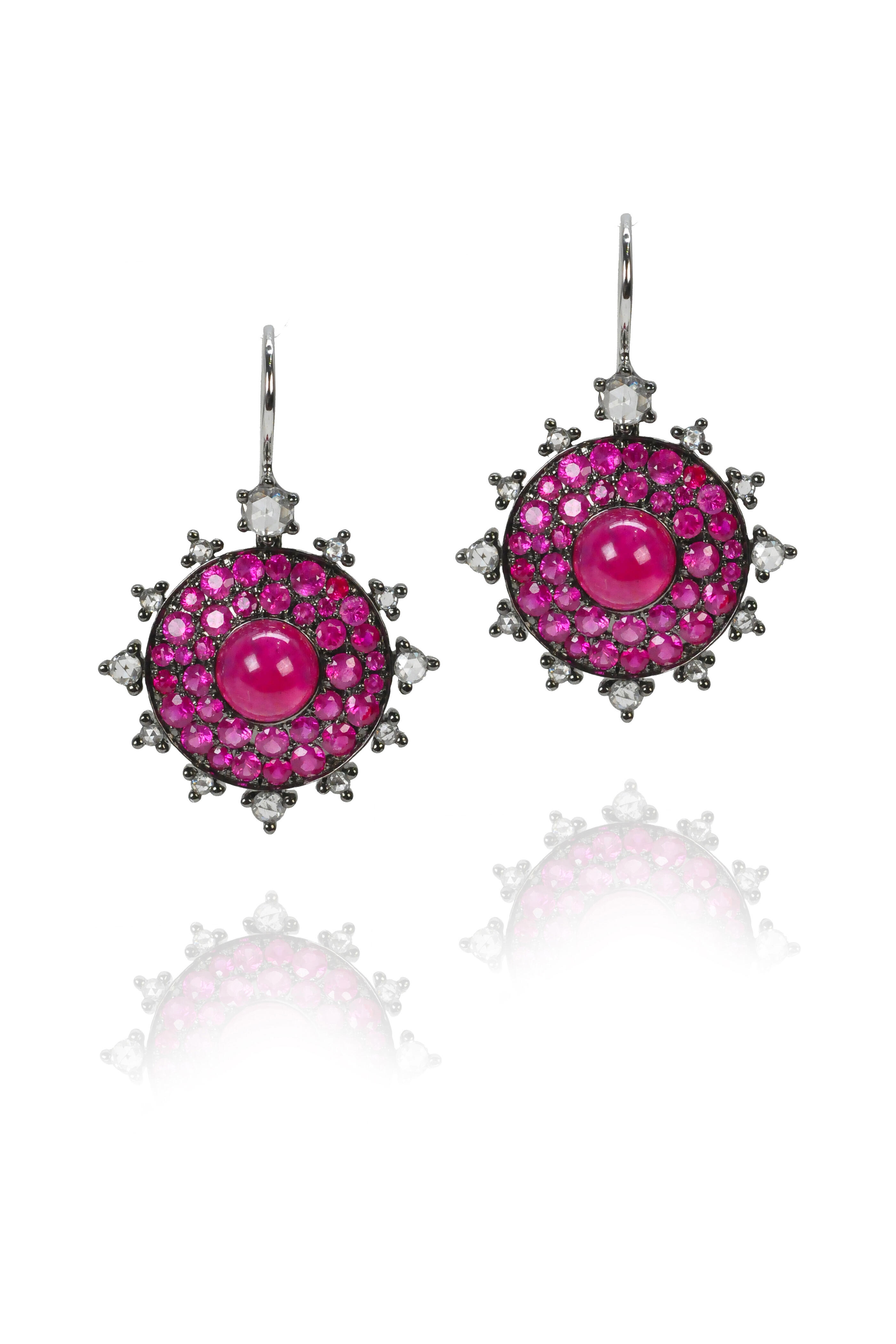 Nam Cho - White Gold Ruby Bullseye Earrings
