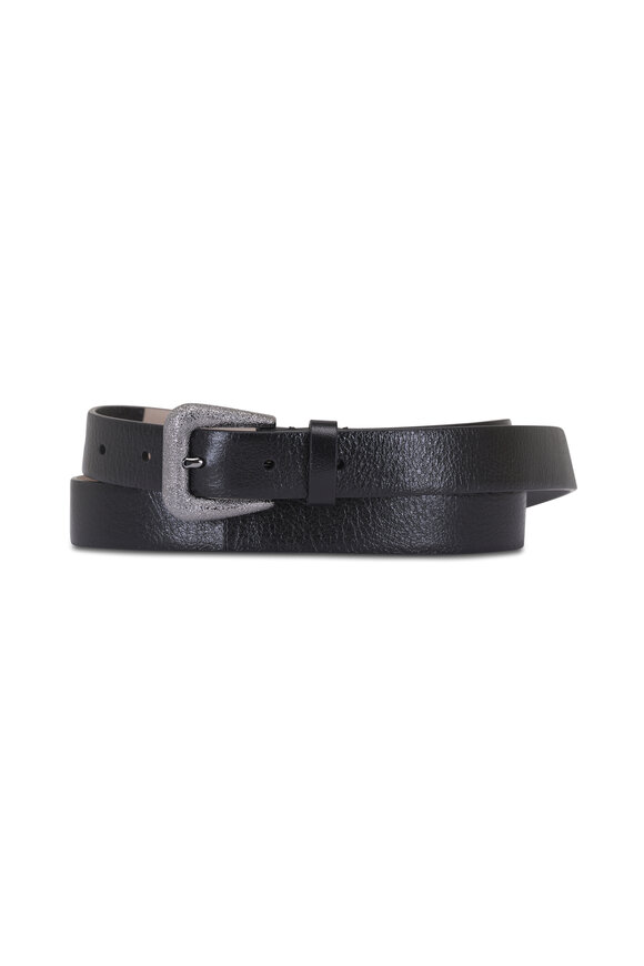 Prada - Black Leather Dangle Logo Belt | Mitchell Stores