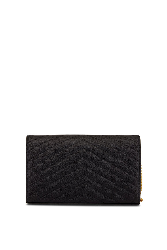 Saint Laurent Monogram Black Grained Leather Chain Wallet - view 3