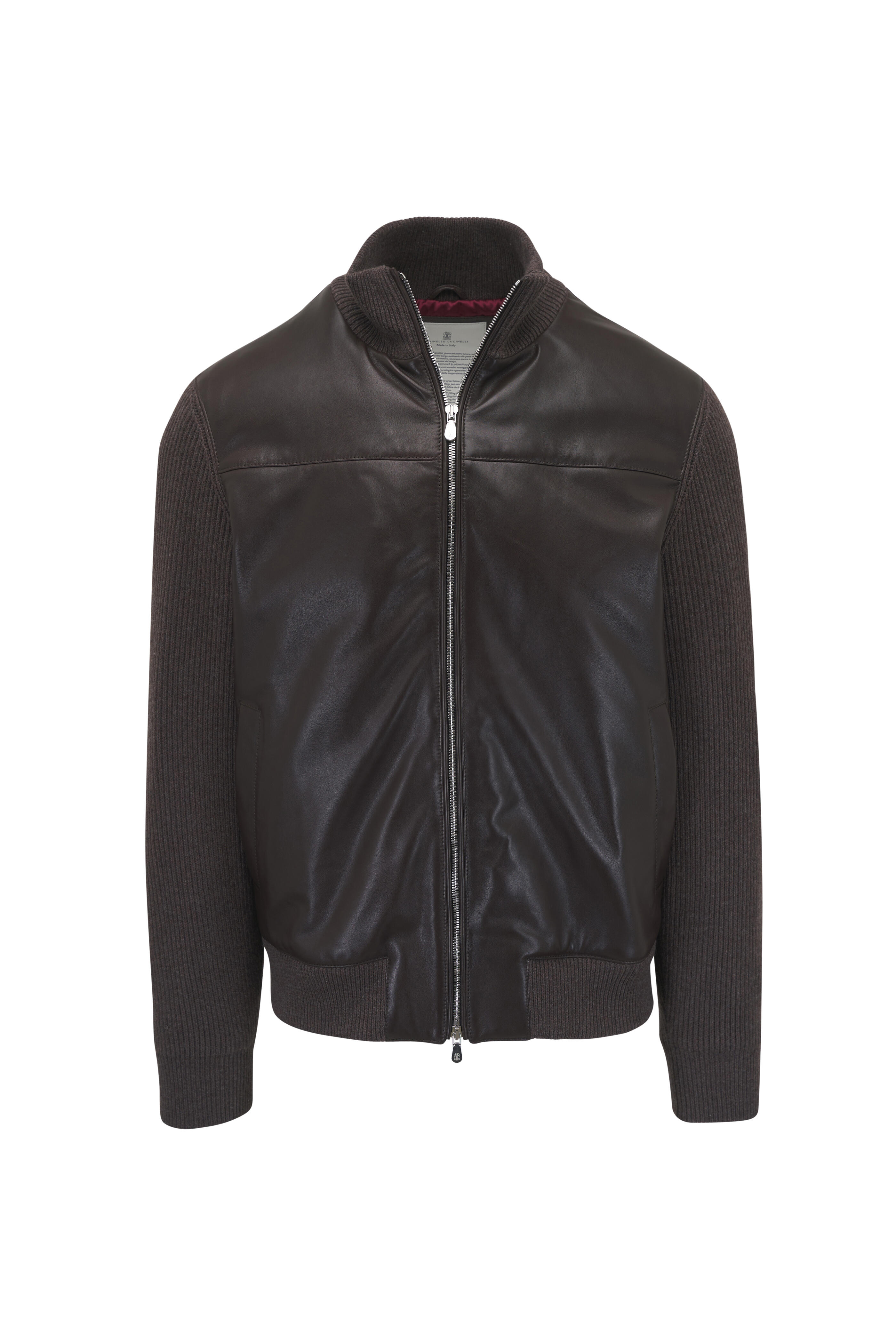 Brunello Cucinelli - Chocolate Leather & Cashmere Full Zip Jacket