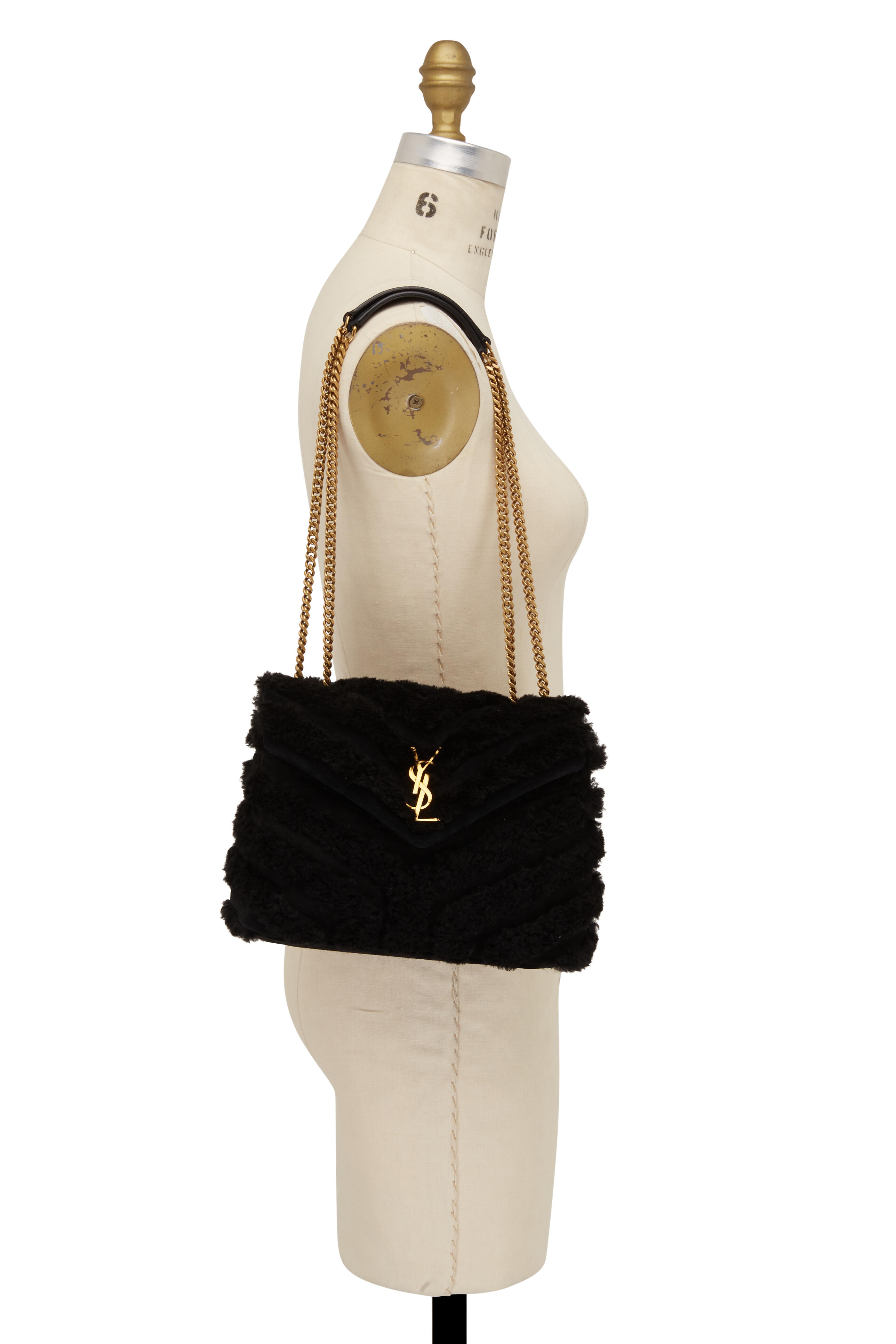 Saint Laurent Loulou Small YSL Shearling Shoulder Bag