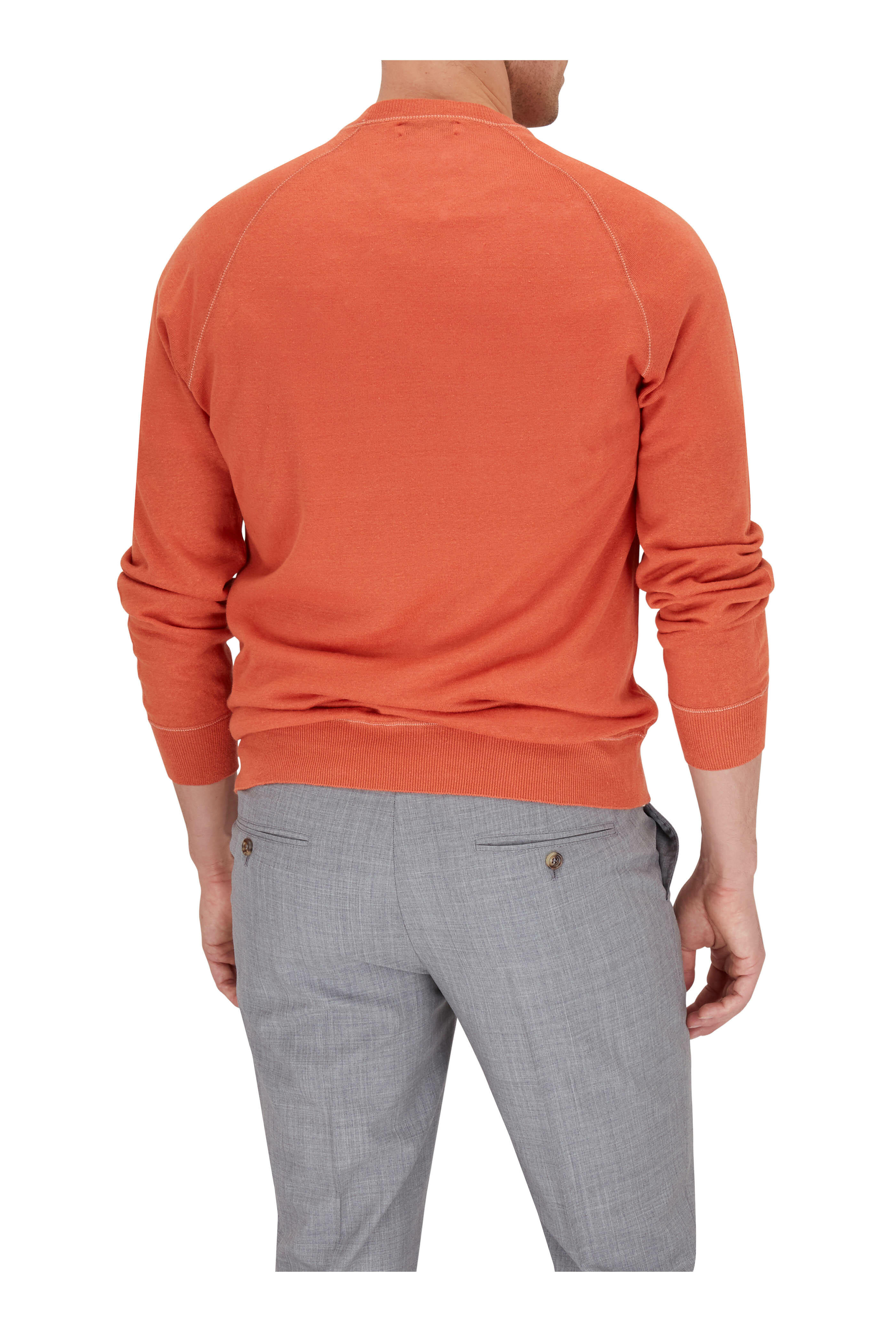 BRUNELLO CUCINELLI カフェオレ色 長袖カットソー Brunello Cucinelli - Orange Cotton & Linen Raglan Sleeve Sweater