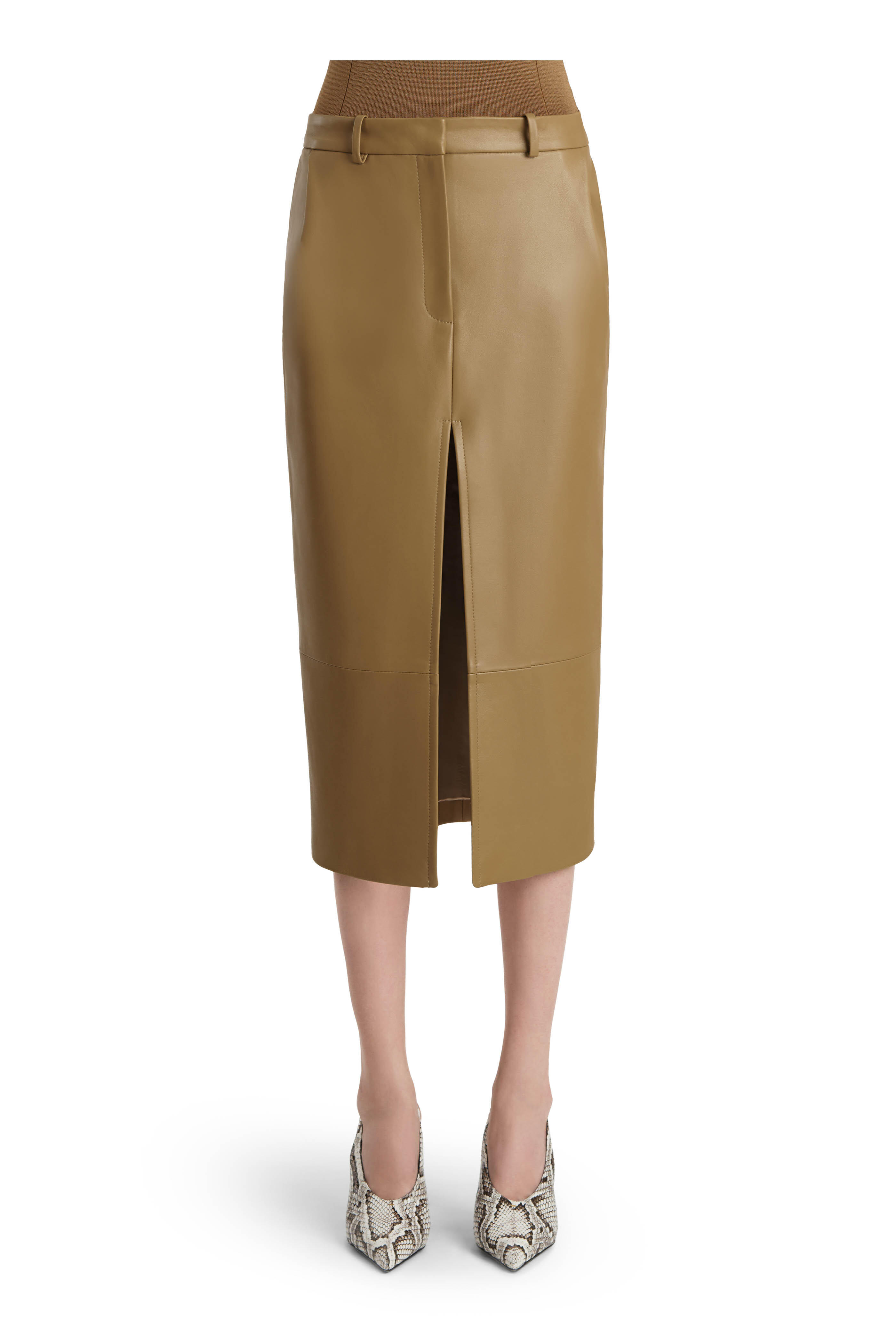 Khaite - Anden Golden Ochre Leather Skirt - view 2