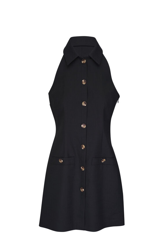 Veronica Beard - Roxanne Black Stretch Linen Sleeveless Shirtdress