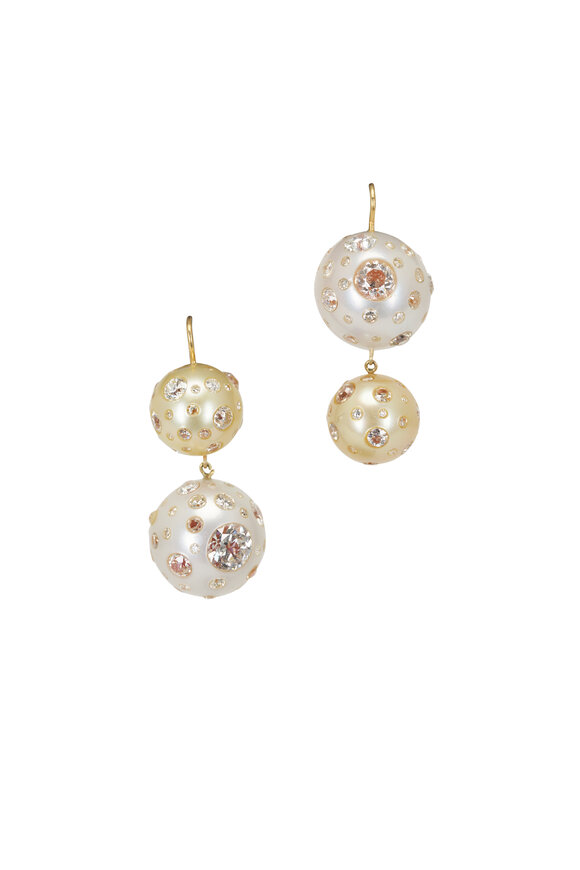 Renee Lewis Diamond Stud South Sea Pearl Drop Earrings