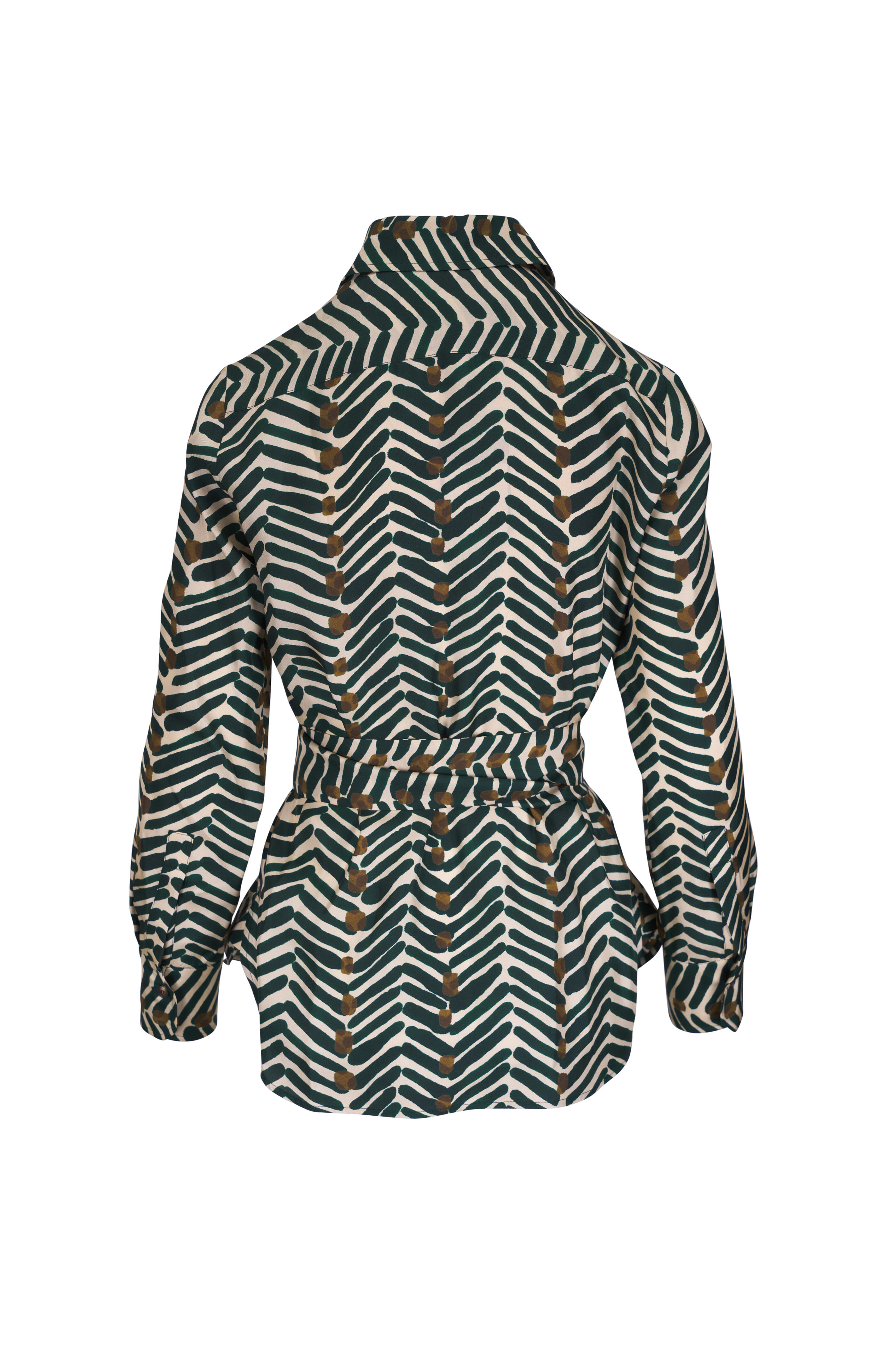 Kiton - Green & White Print Silk Blouse