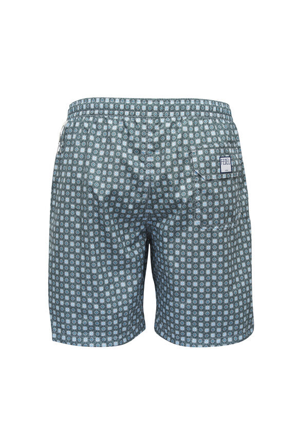 Fedeli - Olive Medallion Print Swim Trunks