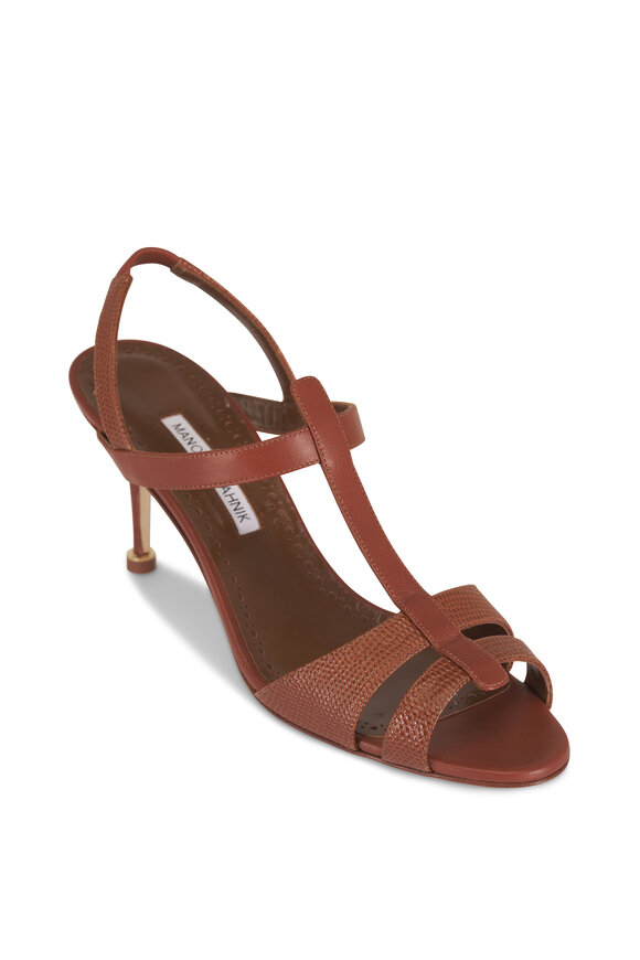 Manolo Blahnik Retauxlo Medium Brown Leather Sandal, 70mm