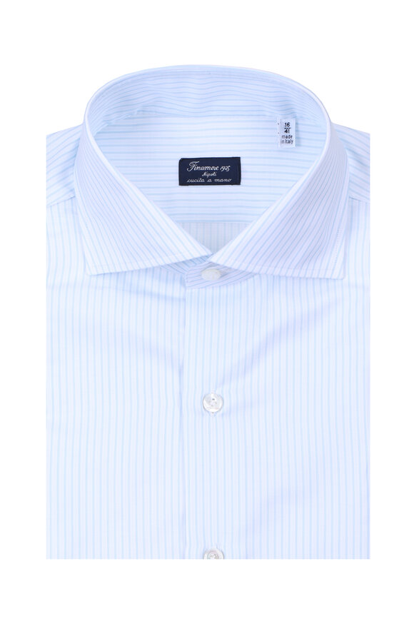Finamore Napoli Aqua Stripe Cotton Sport Shirt - view 1