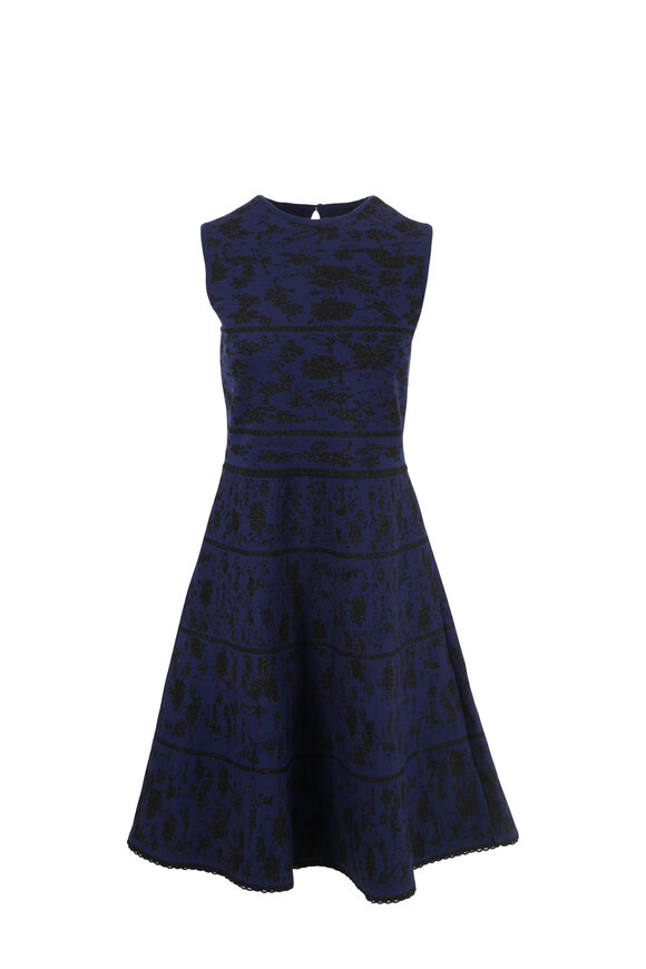 Carolina Herrera - Navy & Black Knit Sleeveless Fit & Flare Dress 